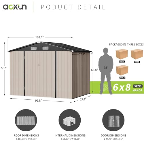 image for Aoxun Outdoor Storage Shed, 8x6 FT, Garbage Can,Outdoor Metal Shed for
