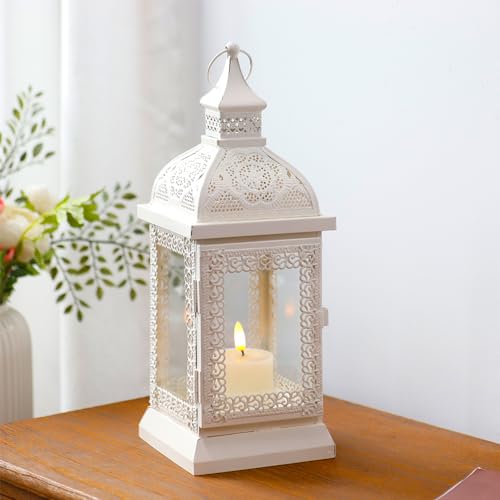 TRIROCKS Rustic Style Metal Candle Lantern 32cm High Decorative Hanging Candlestick Holder with Clear Glass Perfect for Living Room Garden Yard Patio Parties Events Indoors Outdoors (Cream) - Cosy Home Interiors TRIROCKS Rustic Style Metal Candle Lantern 32cm High Decorative Hanging Candlestick Holder with Clear Glass Perfect for Living Room Garden Yard Patio Parties Events Indoors Outdoors (Cream) - Image 3