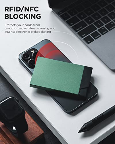 Image of VULKIT Pop up Card Holder Minimalist Credit Card Holder RFID Blocking Slim Metal Card Case for Men or Women, Midnight Green, 4.25 x 2.55 x 0.31 inches, Minimalist