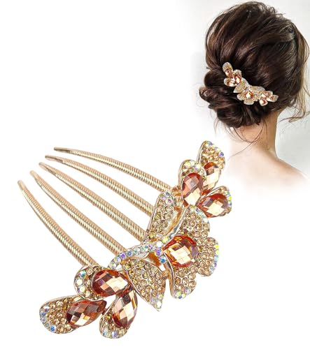 Image of BellaStella 1 Pcs Premium Rhinestone Metal Side Hairpin - Elegant Decorative Hair Bun Comb for Bridal, Wedding & Party Hairstyles - Stylish Hair Accessory for Women & Girls