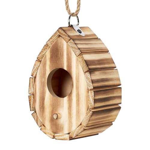 NATUREYLWL Hummingbird House for Outside - Natural Wooden Birdhouse for Bluebirds, Finches, Cardinals - Small Hanging Bird Nesting Box for Garden, Patio, or Yard - 5.9' D x 4.1' W x 3.8' H