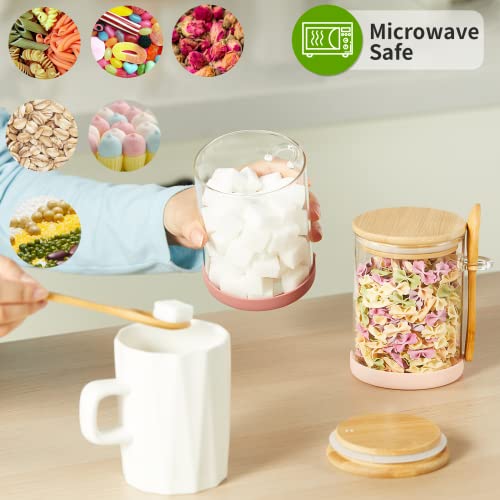 image for Mfacoy Set of 4 Airtight Glass Jars with Bamboo Lids & Spoons, 17 oz B