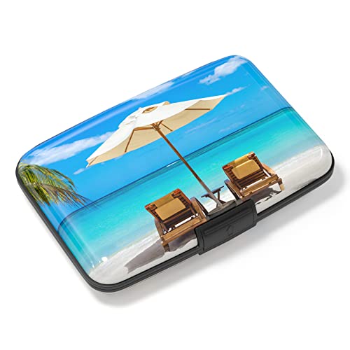 Image of Credit Card Holder, Mini Aluminum Card Wallet RFID Blocking Slim Metal Hard Card Case for Women Men, Sea