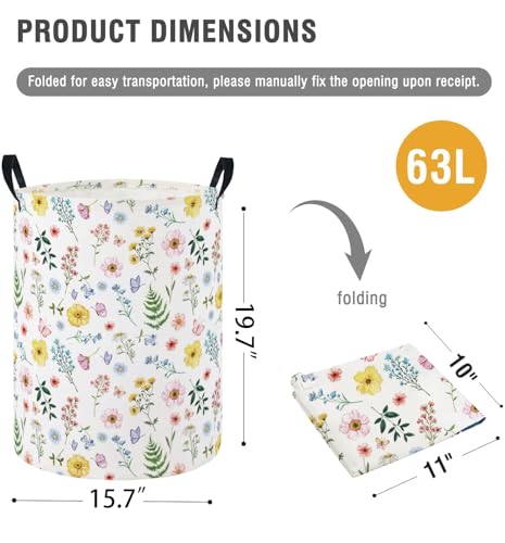 Image of Baby Laundry Hamper Basket Baby Hamper for Nursery Boy and Girl Cute Storage Bin Organizer Boho Room Decor(Colorful Flower)