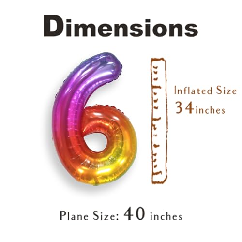 Image of SUWEN Rainbow Number 6 Balloon 40 Inch,Big Colorful Balloons 0-9 | Large Gradient Jelly 6th Helium Foil Mylar Number Multicolor Balloons for Birthday Anniversary Party Decorations