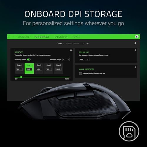 Razer Mouse para jogos sem fio Basilisk X HyperSpeed: compatível com Bluetooth e sem fio, sensor óptico de 16K DPI, 6 botões programáveis, bateria de 450 horas, preto clássico glide