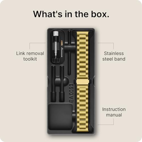 Image of Fullmosa 20mm Stainless Steel Watch Band, Quick Release Metal Replacement Strap with Removable Links, Includes Spring Bars & Link Removal Tool for Men Women (Golden)