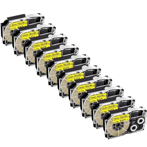 10pcs xr12we 12mm�݊����x���e�[�vxr-12we xr 12we black on white with KL-60 kl-100���x���v�����^�[(Black on Yellow)