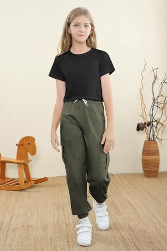 Image of SANGTREE Girls Fall Winter Clothing Sets, Girls Long Sleeve Crop Top and Cargo Jogger Pants Outfit Set,4T-14 Years