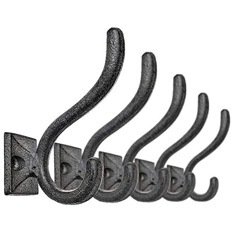 5-Pack Antique Black Wall Hooks, Vintage Modern Farmhouse Style, Decorative Cast Iron Wall-Mounted Hooks, Heavy Duty Hooks for Mudroom, Bedroom, Hallway by Ambipolar Cover