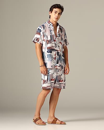 Image of GRECIILOOKS Co Ord Set for Men | Trendy Night Dress for Boys | Shirt and Shorts Combo for Lounge | Stylish Summer and Travel Outfit | Men's Matching Two-Piece for Vacation