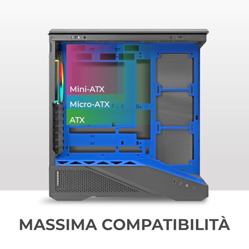 Cool GB200 | Case PC Gaming ATX Mid Tower | Ventola PWM Led ARGB | USB 3.0 e Type-C | Supporto Raffreddamento Liquido 360 mm | Vetro Temperato e Mesh | Blu - Case PC - Immagine 3