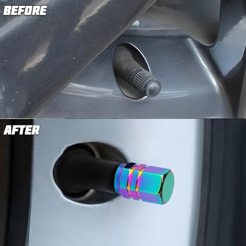 Image of Osilly Car Tire Stem Valve Caps, 8 PCS Aluminum Alloy Valve Stem Covers, Leak-Proof Tire Cap Cover Accessories, Hexgon Style Wheel Air Valve Caps for SUV Car Bike (Multicolor)