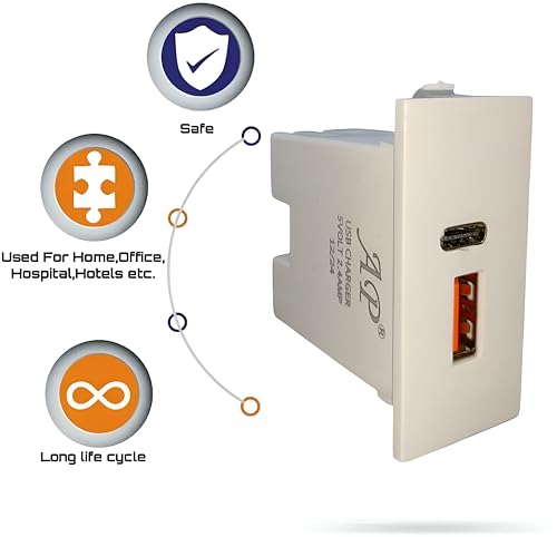 Image of Elements Hub Dual USB Modular Socket Charger | USB-A & USB-C Fast Charging Wall Socket | Universal Modular Switch Board Socket for Mobile, Tablet & Smart Devices | White