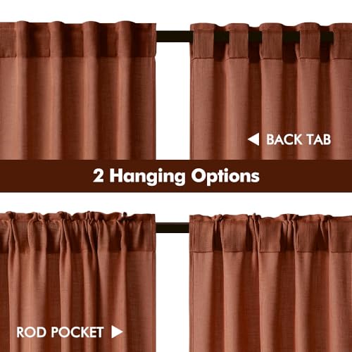 MIULEE Burnt Orange Kitchen Curtains 36 Inch Length 2 Panels, Soft Thick Linen Textured Semi Sheer Light Filtering Short Cafe Tier Curtains for Small Half Window Back Tab Rod Pocket Fall Boho Decor