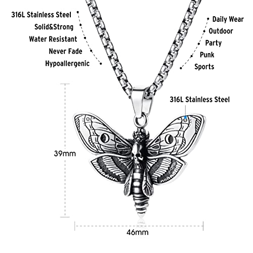 Stainless Steel Gothic Skull Pendant Necklace Punk Biker Hip-hop Jewelry for Men Women 60cm3