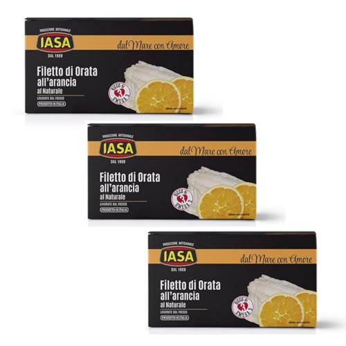 Iasa® | Filetto Orata Arancia al Naturale | Orata con Fette Arancia Sapore Delicato Fresco | Piatto Pronto Freddo o Caldo Filetto Orata - 3 x 150 Gr