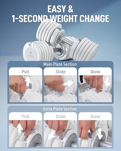 Image of BYZOOM FITNESS Pure Series Adjustable Dumbbell - 12.5 /25 /27.5 /50 /55 /75lb - ONE UNIT OR PAIR(check QTY before purchase) - 5-in-1 / 10-in-1 / 15-in-1 / 21-in-1 Flexible Hand Weights for Home Apartment Garage Gym, Strength Training & Fitness Workouts, White OR Black