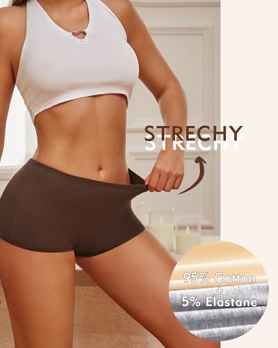ROSYCORAL Boy Shorts Underwear for Women Cotton Panties Mid Rise Undies Full Coverage Boxers Briefs Boyshort 4 Pack S-XXL4