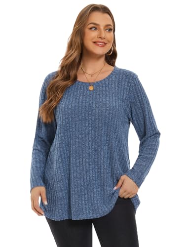 BELAROI Plus Size Tops for Women Tunic Shirts Long Sleeve Scoop Neck Casual Lightweight Sweaters Pullover Loose Fit3