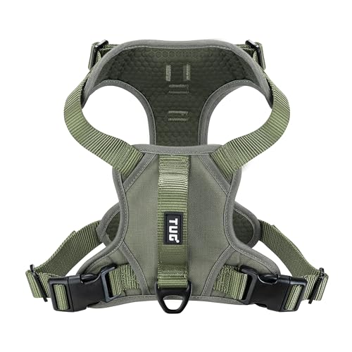 TUG Dog Harness with 2 Leash Connection Points | Adjustable, Padded, Lightweight | Handle on Back | No-Pull Front Clip (Small, Green)
