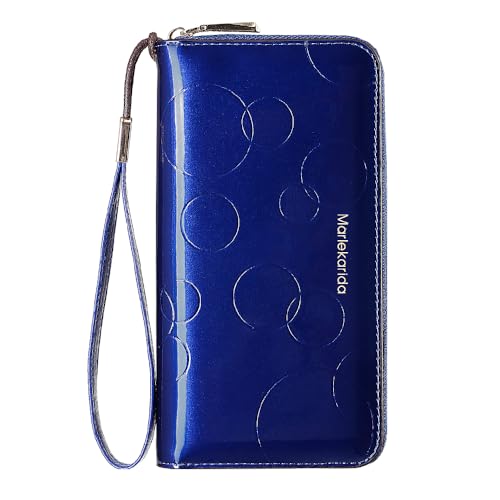 Fashion RFID Leather Wallet - Women's Hand-Held Bag, Credit Card Clip, Long Zipper Wallet With Multi Card Slots (Blue)