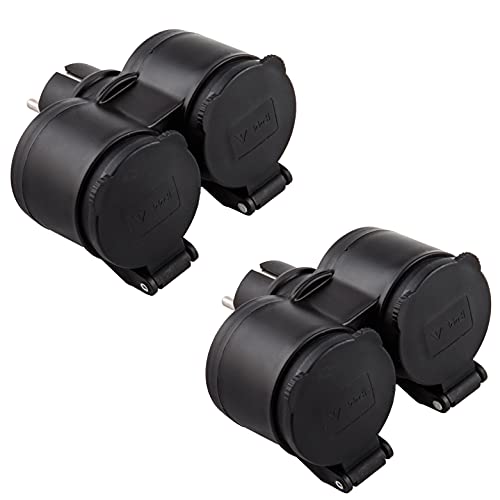 Electraline 92388 Lot de 2 adaptateurs d'extérieur - 2 prises de terre - Étanche IP44 - Prise allemande - Prise Schuko 2 places avec prise