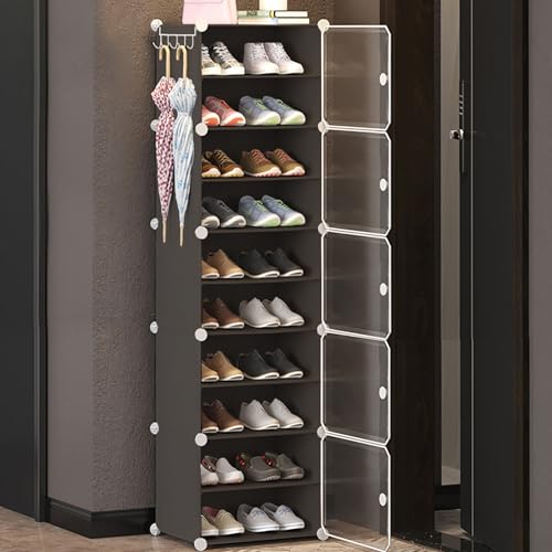 Image of AYSIS 𝟏𝟎 𝐒𝐡𝐞𝐥𝐟 DIY Shoe Rack Box Organizer | Multi-Purpose Plastic Shoe Rack for Home | Home Storage Shoe Rack with Door for Entryway, Chappal Slipper Sandals Shoe Stand【Grey, 10-Shelf-5-Door】