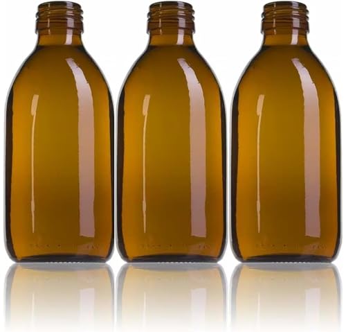 AQUAPURELIFE Lot de 3 ou 5 bouteilles en verre ambre | Bouchon de dosage | Spécial pour cosmétique +pharmacie+liquides (250 ml, pack3)