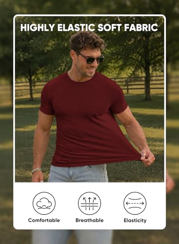 Image of JMIERR Mens Short Sleeve T Shirt Summer Muscle Slim Fitted Crewneck Longline Tees Shirts for Gym Workout