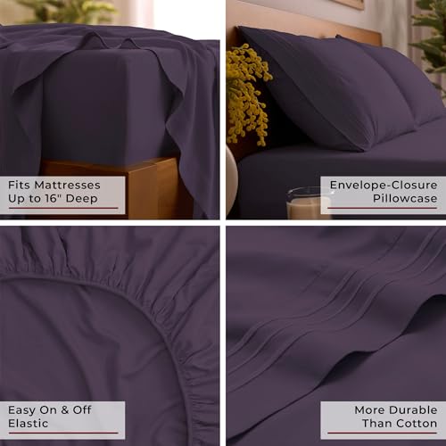 Image of Mellanni Full Sheets Set - 4 PC Iconic Collection Bedding - Hotel Luxury, Extra Soft, Cooling Bed Sheets - Wrinkle, Fade, Stain Resistant (Full, Purple)