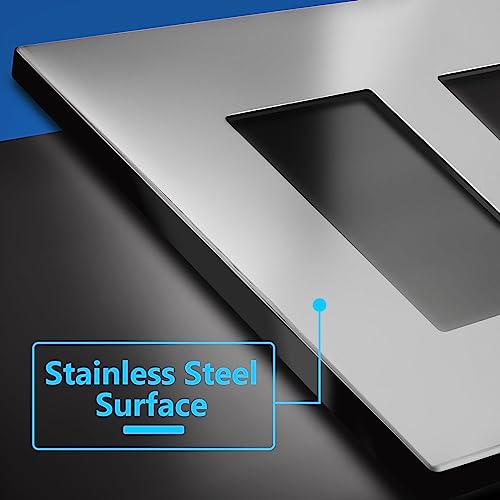 Image of LIDER Double Decorator Metal Wall Plate, Temperature and Impact Resistant, Screwless Cover, Modern Upgrade, Mid-Size 2-Gang 4.88 inch x 4.92 inch, LSMWP-32M-PC, UL Listed, Stainless Steel, Polished Chrome