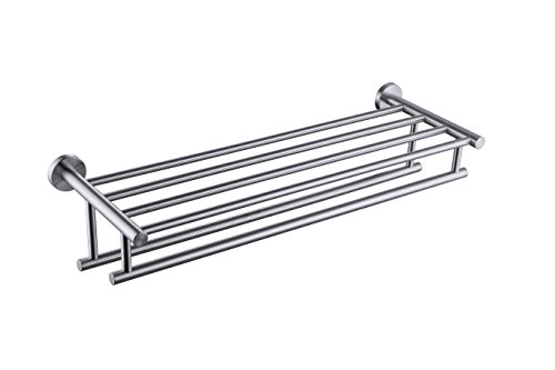QT Home Decor Premium Modern Double Hanging Quadruple Towel Bar Rack w/Round Base (24 Inches)- Brushed Finish, Stainless Steel, Water and Rust Proof, Top of The line Rack and Shelf