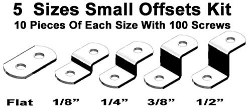 Offset Canvas Clips For Picture Framing Assorted Small Sizes, 10 Each 0/0", 1/8", 1/4" 3/8" 1/2", 10 Pieces Each Size Packed With 100 Screws #TOP2