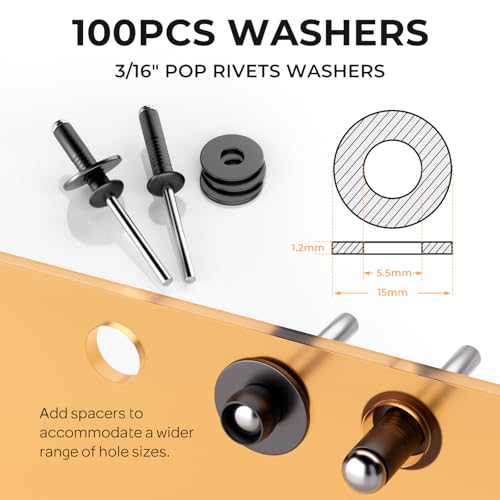 Image of INCLY 200Pcs 3 /16 Inches Pop Rivets Assortment Kit, 5 Sizes Aluminum Black Rivets for Metal 3 /16 inch x 5 /16 inch 3 /8 inch 1 /2 inch 5 /8 inch 3 /4'' and 304 Stainless Steel Washers with Storage Case