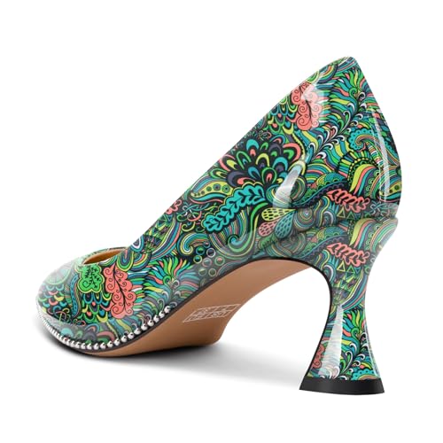 Image of TNYNFBEB Womens Mid Kitten Heel Pointed Toe Pumps Slip-on Silver Beaded Prom Party Dress Patent Leather 2.6 Inches Heels
