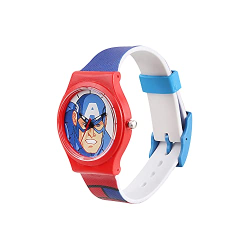 Image of Marvel Captain America Kids Wrist Watch - Red & Blue Round Analog Watch with Multicolor Strap | Birthday Gift for Unisex Children Ages 6 to 12 Years