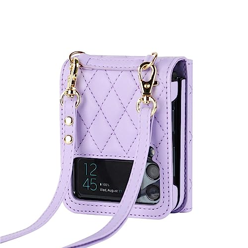 Bandoulière pour Samsung Z Flip 4 coque portefeuille cuir violet fente carte