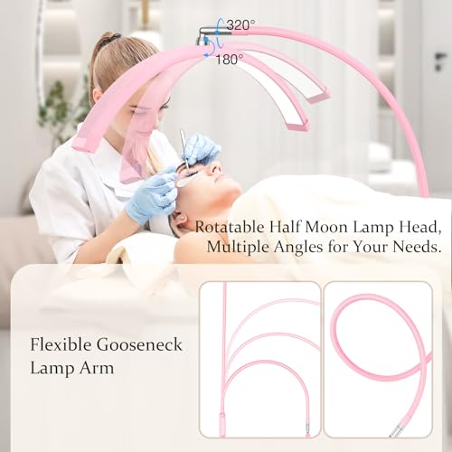 Image of Mznoo Lash Light with Tool Tray, 3600LM LED Moon Light for Lash Tech, Pink | Shadow-free, 3200K to 6500K, Flexible&Adjustable Lamp Head, for Lash Tech /Nail Tech /Esthetician