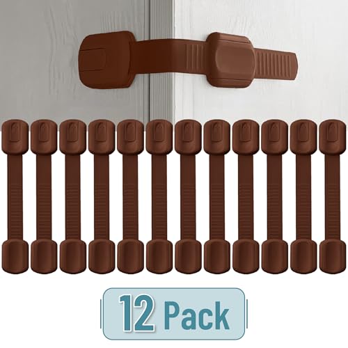 Image of Bates- Child Safety Strap Locks, 12 Pack, Brown, Child Locks for Cabinets and Drawers