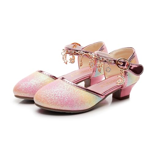 Girls Dress Shoes with Heels - Sparkly Sequins Closed Toe Sandals for Wedding, Party, Flower Girl (Toddler/Little/Big Kids)