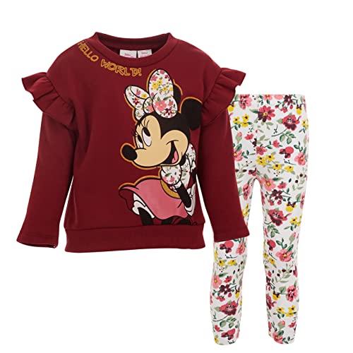 Image of Disney Minnie Mouse Baby Girls Fleece Sweatshirt and Leggings Outfit Set Infant to Big Kid | Pullover Sweatshirt, Fitted Leggings, Elastic Waistband