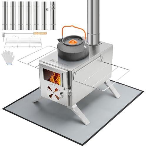 Comparison: Best Wood Stove For Yurt 9 Gonex Hot Tent Stove, Portable Wood Burning Camping Stainless Steel Stove with Chimney Pipes for Tent, Outdoor, Heating, Cooking, Ice Fishing