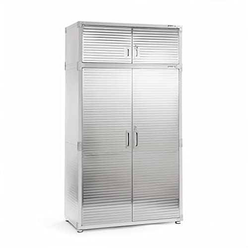 Seville Classics Ultrahd Heavy Duty Mega Solid Steel Metal 2-Door Lockable Stacker Wall Storage Cabinet Organizer For Garage, Warehouse, Office, Classroom, 48" W X 24" D X 18.5" H, Granite #TOP5