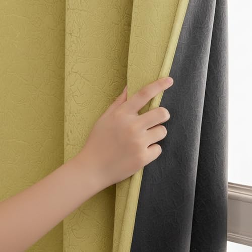 Image of HOMEMONDE 100% True Blackout Curtains 9 Feet Long Door - Pack of 2 Curtains, Embossed Panels Light Block Thermal Insulated & Noise Reducing Top Style Rod Pocket Curtains (Golden Beige, 108Inch)