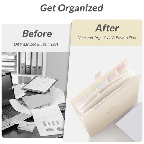 Image of SKYDUE Expanding File Organizer with 5 Pockets, Accordion File Folders with Labels, Portable Document Paper Bill Receipt Organizer, Home College School Office Supplies, Letter Size,Apricot