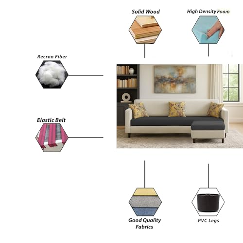 Image of Casaliving Premium Lifestyle Fabric 5 Seater L Shape Sofa Set 4 Seater Modern Sofa Set & Ottoman for Living Room (Cream Black Color)