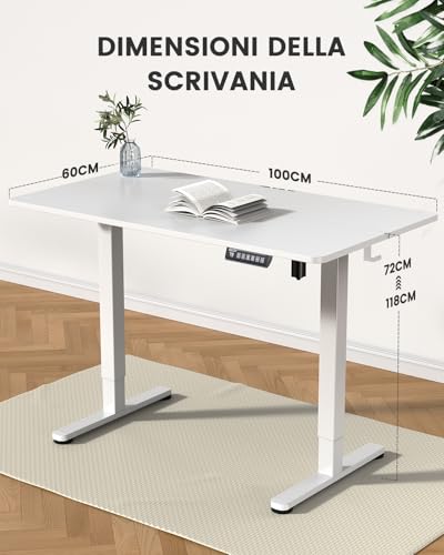 Scrivania Regolabile in Altezza 100 x 60 cm, Scrivania Regolabile da Stazione in Piedi con Pannello Smart a 4 Memorie e Tavola Splice - Scrivania Gaming - Immagine 1
