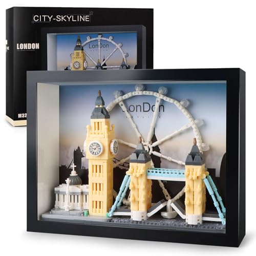 Vziimo London City Skyline Micro Building Set, World Famous Architecture Model 3D Wall Art Home Office Décor Display, Landmarks London Bridge Gift Toy for Adults Kids 12+ (1111PCS)