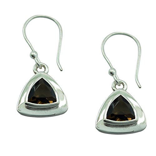Pendientes de cuarzo ahumado natural y plata 925 artesanales con corte billón